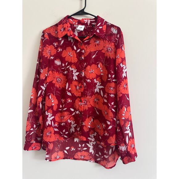 Cabi Floral Red Orange Hothouse Button up Blouse Size Small - Picture 2 of 4